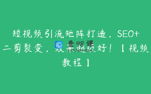 短视频引流矩阵打造，SEO+二剪裂变，效果超级好！【视频教程】