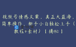 视频号情感文案，真正大蓝海，简单操作，新手小白轻松上手（教程+素材）【揭秘】
