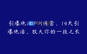 引爆绝活IP训练营,14天引爆绝活,放大你的一技之长