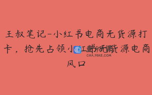 王叔笔记-小红书电商无货源打卡，抢先占领小红书无货源电商风口