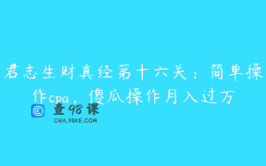 君志生财真经第十六关:简单操作cpa,傻瓜操作月入过万