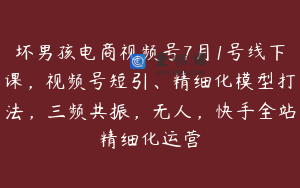 坏男孩电商视频号7月1号线下课，视频号短引、精细化模型打法，三频共振，无人，快手全站精细化运营