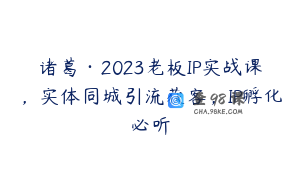 诸葛·2023老板IP实战课，实体同城引流获客，IP孵化必听