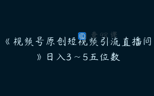 《视频号原创短视频引流直播间》日入3~5五位数