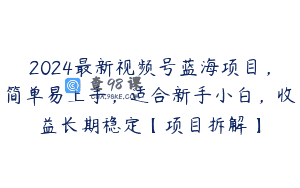 2024最新视频号蓝海项目，简单易上手，适合新手小白，收益长期稳定【项目拆解】