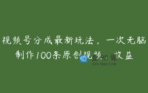 视频号分成最新玩法，一次无脑制作100条原创视频，收益