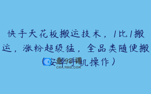 快手天花板搬运技术，1比1搬运，涨粉超级猛，全品类随便搬（安卓手机操作）