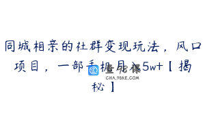 同城相亲的社群变现玩法，风口项目，一部手机月入5w+【揭秘】