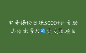 宝哥揭秘日赚3000+抖音励志语录号短视频变现项目