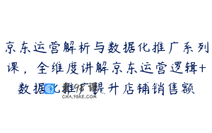 京东运营解析与数据化推广系列课,全维度讲解京东运营逻辑+数据化推广提升店铺销售额