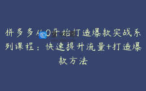 拼多多从0开始打造爆款实战系列课程：快速提升流量+打造爆款方法