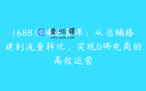 1688店铺运营课：从店铺搭建到流量转化，实现B端电商的高效运营