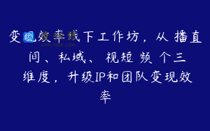 变现效率线下工作坊,从播直间、私域、视短频个三维度,升级IP和团队变现效率