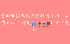 全面解锁爆款课程打造技巧，从内容设计到流量获取，到课程变现