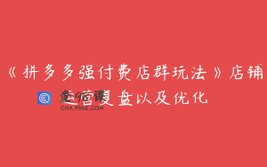 《拼多多强付费店群玩法》店铺运营复盘以及优化
