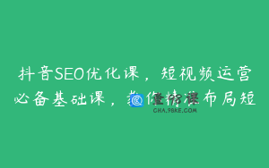 抖音SEO优化课，短视频运营必备基础课，教你精准布局短