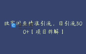 独家闲鱼精准引流,日引流300+【项目拆解】