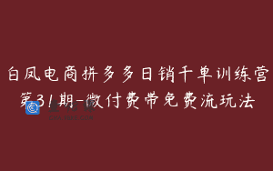 白凤电商拼多多日销千单训练营第31期-微付费带免费流玩法