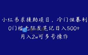 小红书求援助项目，冷门但暴利0门槛无脑发笔记日入500+月入2w可多号操作