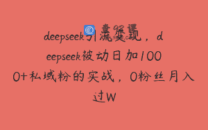 deepseek引流变现，deepseek被动日加1000+私域粉的实战，0粉丝月入过W