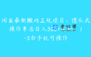 闲鱼最新搬砖正规项目：傻瓜式操作单店日入300+纯利，1-3台手机可操作
