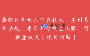 最新抖音无人带货技术，不封号等违规，单日单号收益几张，可批量放大【项目拆解】