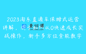 2023淘系直通车保姆式运营讲解，新手如何从0快速成长实战操作，新手多方位全能教学