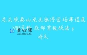 龙头股泰山龙头涨停密码课程及VIP资料 底部首板战法 pdf文