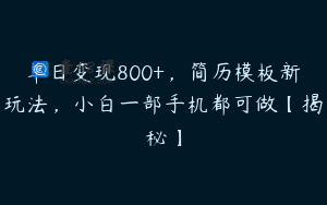 单日变现800+，简历模板新玩法，小白一部手机都可做【揭秘】