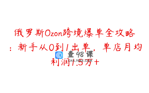 俄罗斯Ozon跨境爆单全攻略：新手从0到1出单，单店月均利润1.5万+