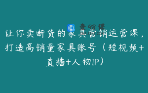 让你卖断货的家具营销运营课，打造高销量家具账号（短视频+直播+人物IP）