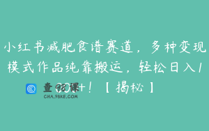 小红书减肥食谱赛道，多种变现模式作品纯靠搬运，轻松日入1000+！【揭秘】