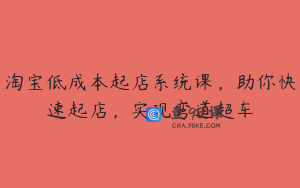 淘宝低成本起店系统课，助你快速起店，实现弯道超车