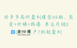 拼多多高阶盈利模型49期，裂变+阶梯+群爆  单店月销30万+投产7的超盈利