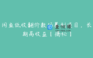 闲鱼低收翻价数码暴利项目，长期高收益【揭秘】