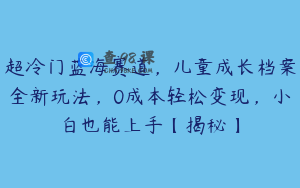 超冷门蓝海赛道，儿童成长档案全新玩法，0成本轻松变现，小白也能上手【揭秘】