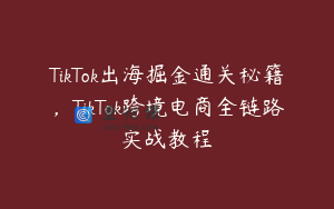 TikTok出海掘金通关秘籍，TikTok跨境电商全链路实战教程