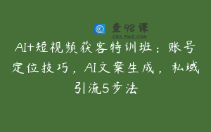 AI+短视频获客特训班：账号定位技巧，AI文案生成，私域引流5步法