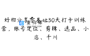 好物分享零基础30天打卡训练营，账号定位、剪辑、选品、小店、千川