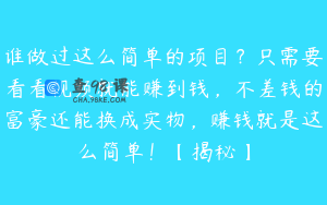 谁做过这么简单的项目？只需要看看视频就能赚到钱，不差钱的富豪还能换成实物，赚钱就是这么简单！【揭秘】