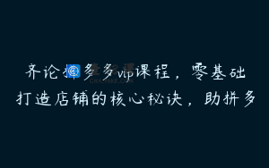 齐论拼多多vip课程，零基础打造店铺的核心秘诀，助拼多
