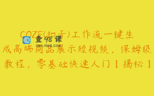 COZE(扣子)工作流一键生成高端商品展示短视频，保姆级教程，零基础快速人门【揭秘】