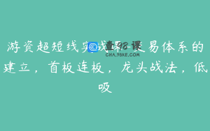 游资超短线实战课-交易体系的建立，首板连板，龙头战法，低吸