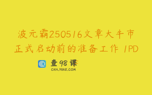 波元霸250516文章大牛市正式启动前的准备工作 1PDF