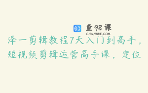 泽一剪辑教程7天入门到高手，短视频剪辑运营高手课，定位