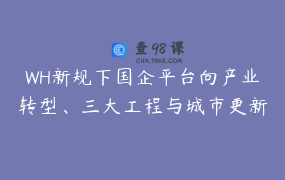 WH新规下国企平台向产业转型、三大工程与城市更新